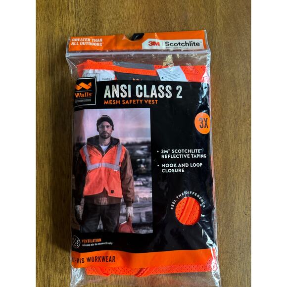 Walls Other - NWT Walls ANSI Class 2 Safety Vest 3XL Orange Hi Vis Reflective Mesh